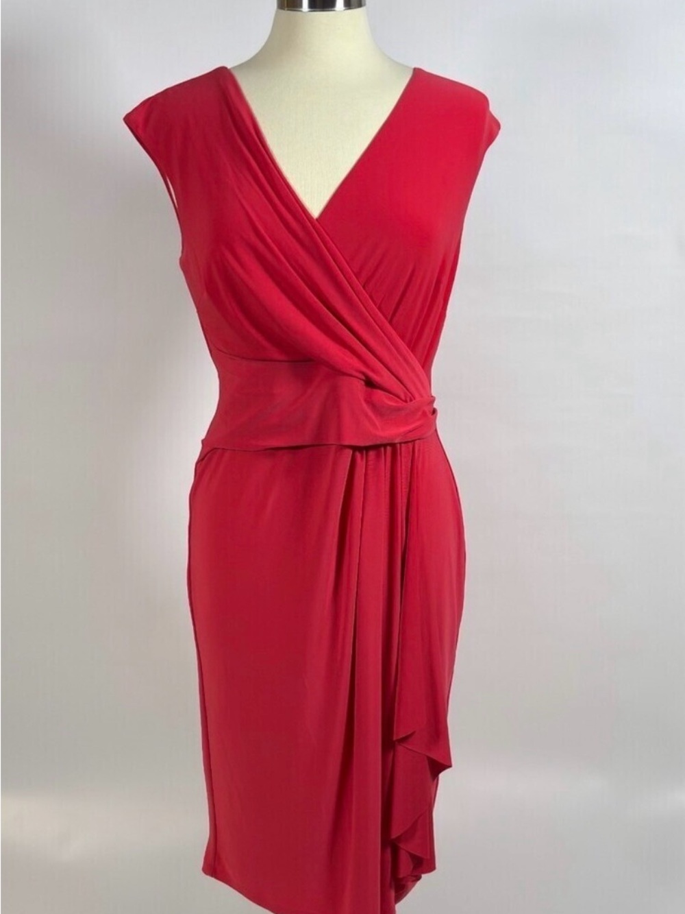 Chaps Red/Pink Draped Wrap Midi Dress
